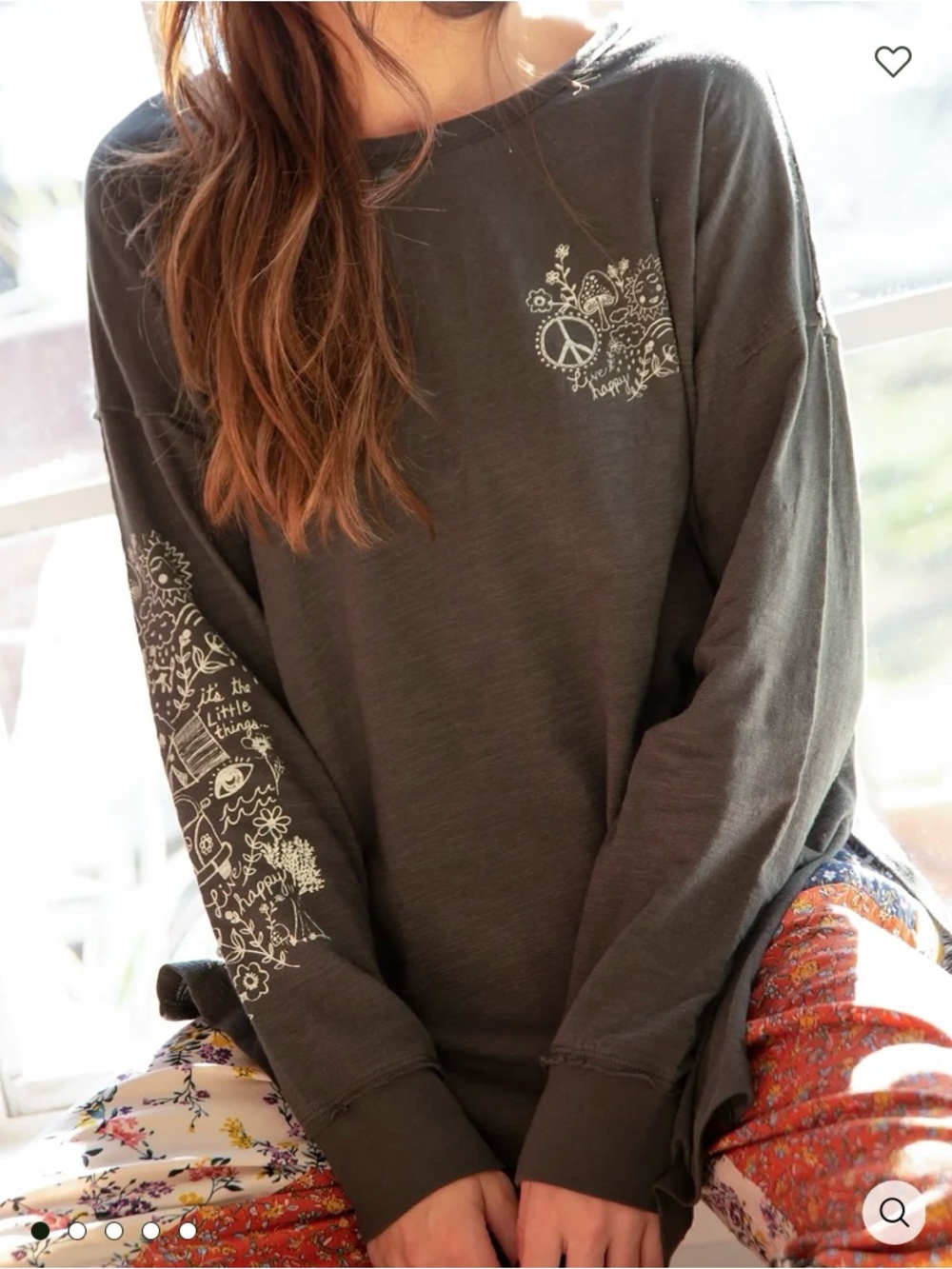NWT Natural Life Oversized Cotton Doodle Tee Washed Charcoal Long Sleeve